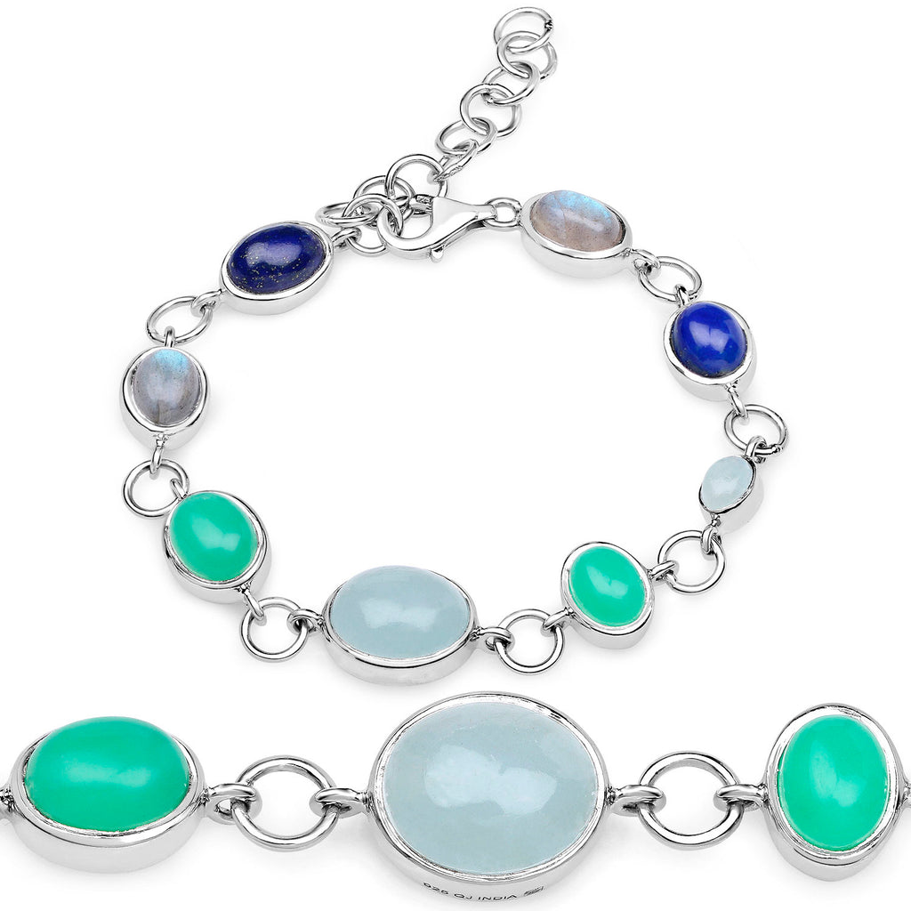 Natural Mixed Gemstones Bracelet 15.5 Carats Sterling Silver