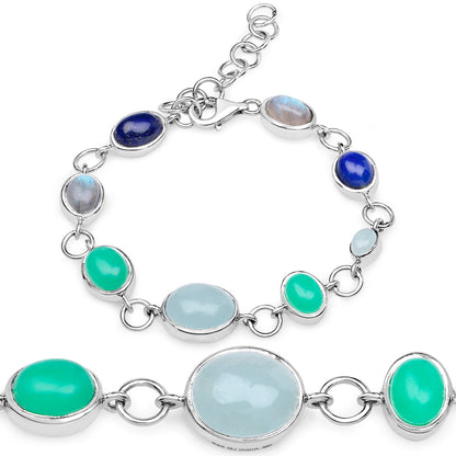 Natural Mixed Gemstones Bracelet 15.5 Carats Sterling Silver