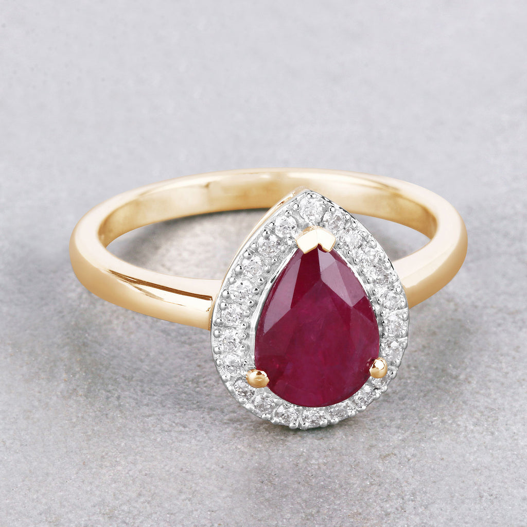 Ruby Ring With Diamonds 1.34 Carats 14K Yellow Gold