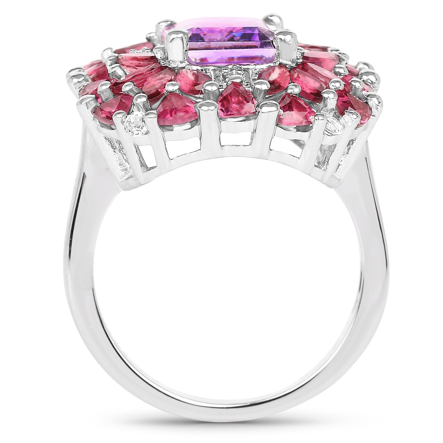 Amethyst Cocktail Ring Rhodolite Garnets and White Topazes 7.60 Carats