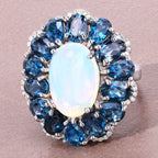 Opal Ring With London Blue Topaz 12.1 Carats Sterling Silver