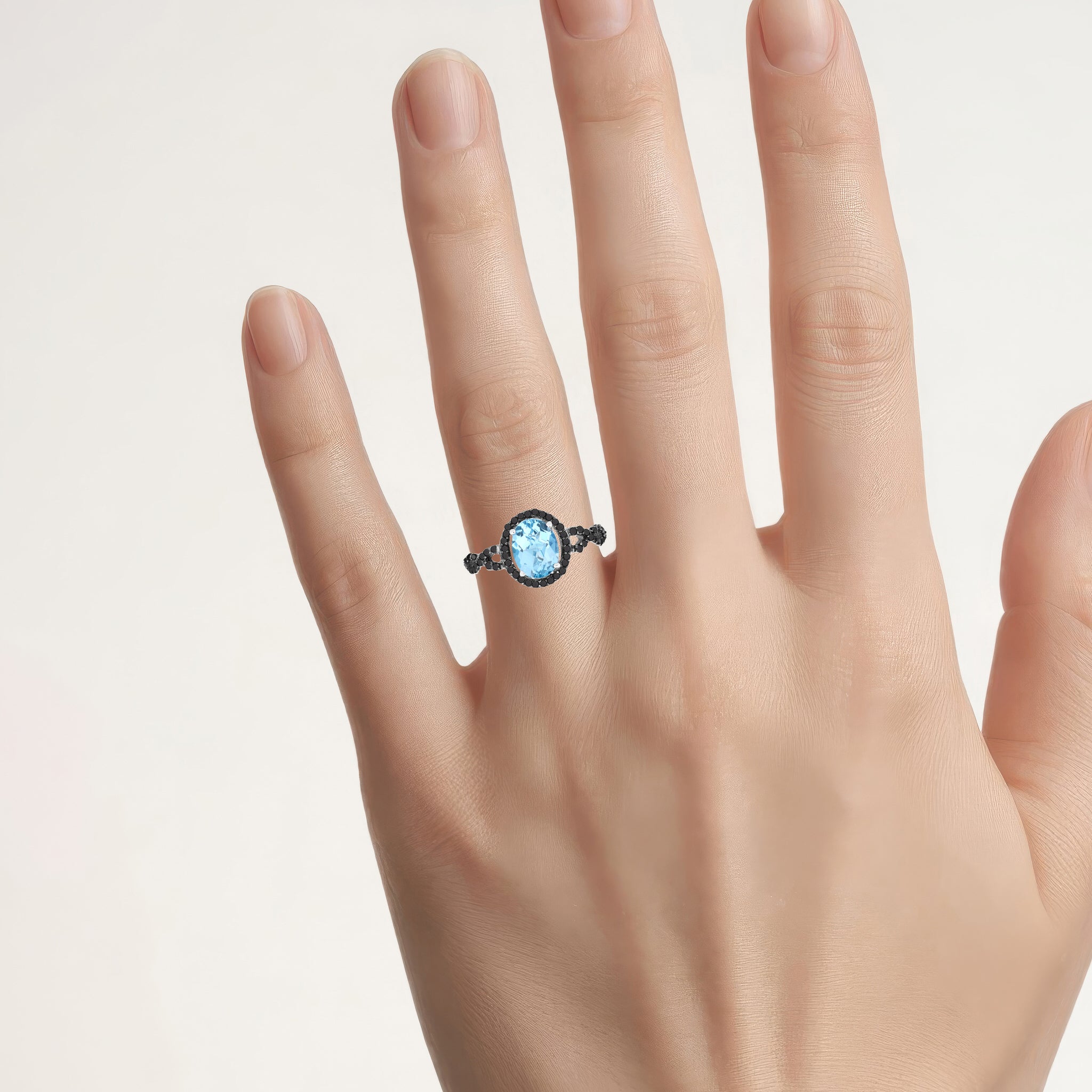Blue Topaz Ring With Multicolor Diamonds 2.88 Carats Sterling Silver