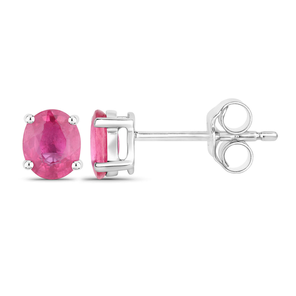 Ruby Stud Earrings 0.58 Carats 14K White Gold