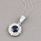 Blue Sapphire Pendant With Diamonds 1.66 Carats 10K White Gold