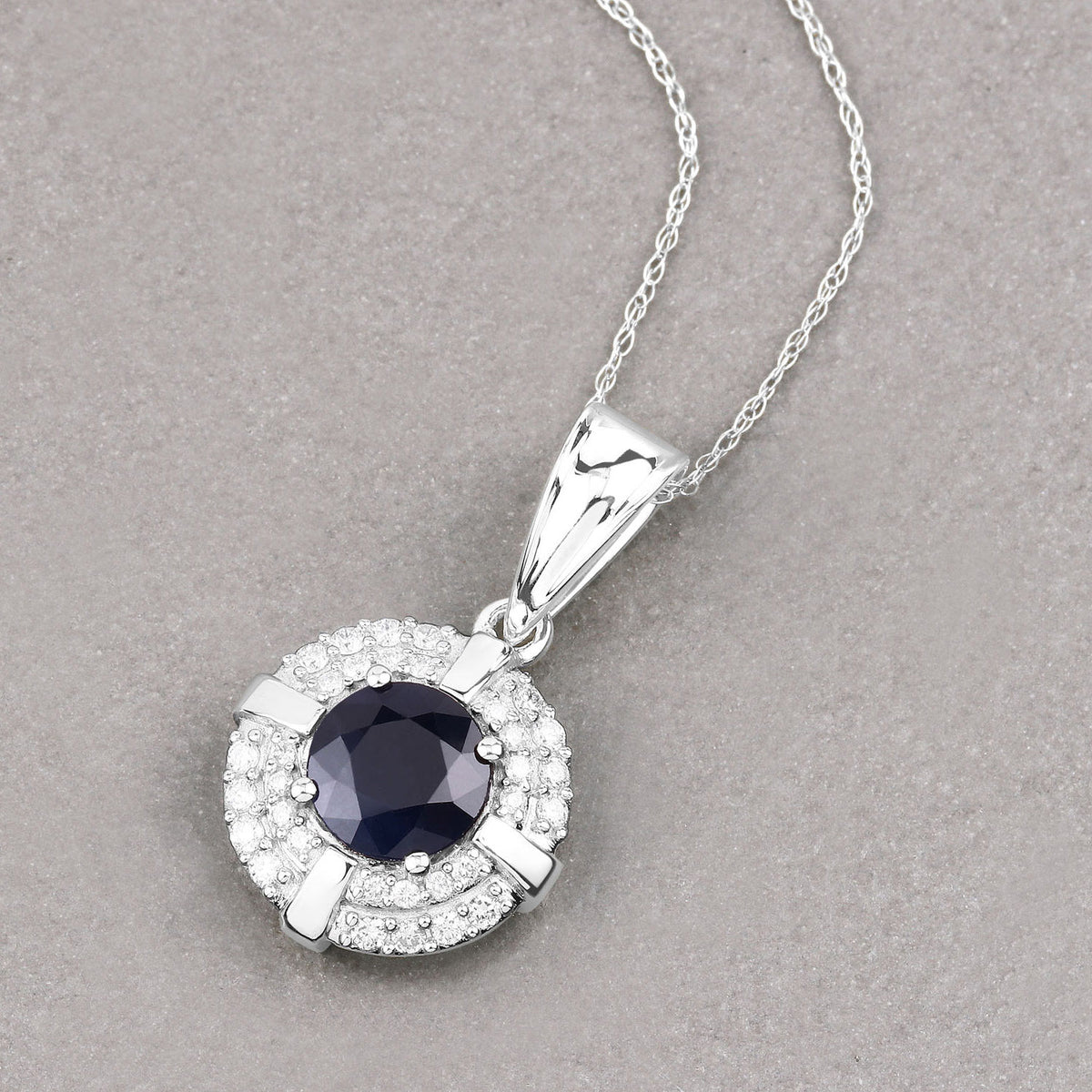 Blue Sapphire Pendant With Diamonds 1.66 Carats 10K White Gold