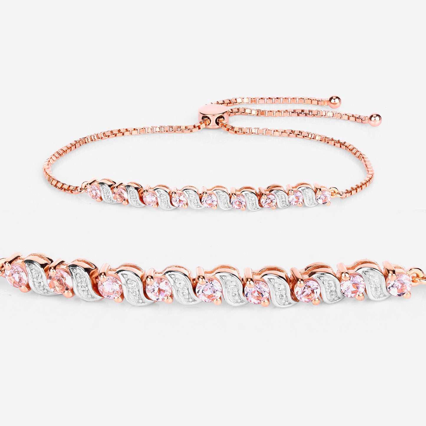Morganite Bracelet With White Topaz 0.86 Carats Gold Plated Silver
