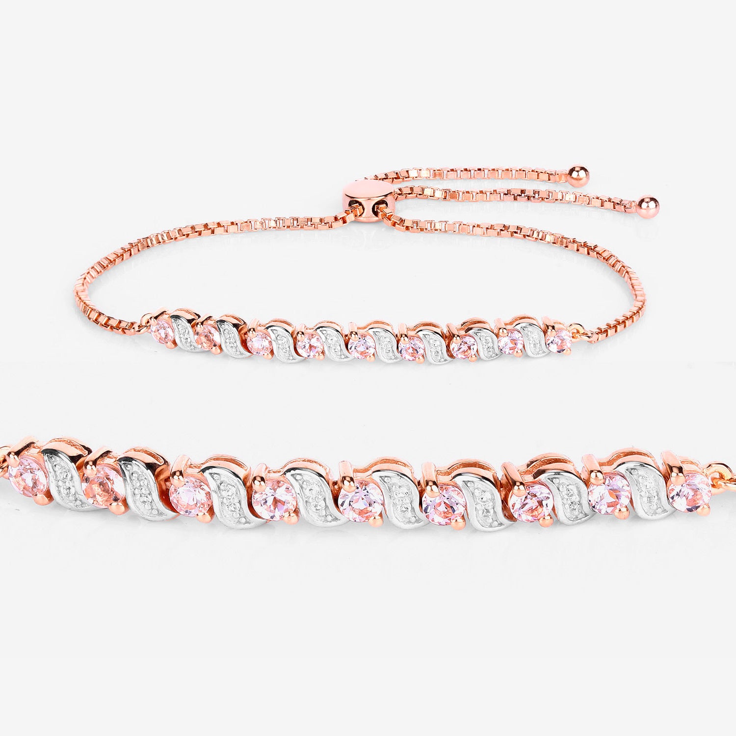 Morganite Bracelet With White Topaz 0.86 Carats Gold Plated Silver