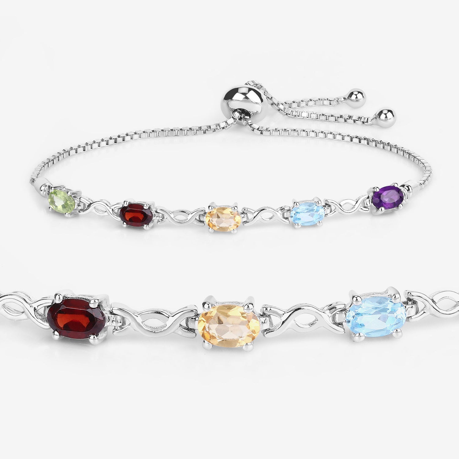 Natural Mixed Gemstones Bracelet 2.18 Carats Sterling Silver
