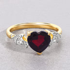 Garnet Bat Ring With White Topaz 2.26 Carats Gold Plated Silver