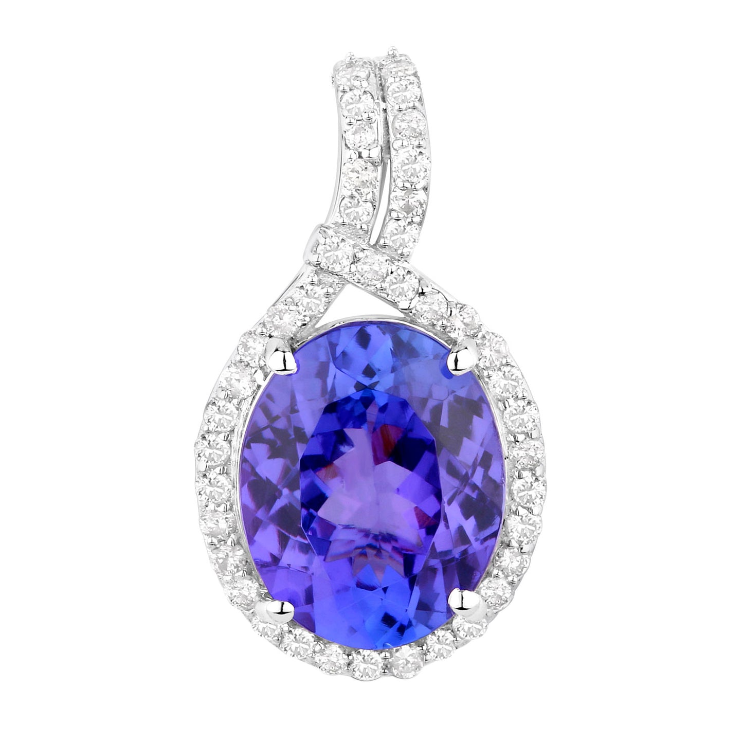 Tanzanite Pendant Necklace Diamonds 3.2 Carats 14K White Gold