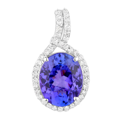 Tanzanite Pendant Necklace Diamonds 3.2 Carats 14K White Gold