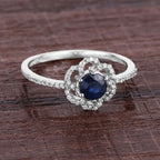 Blue Sapphire Ring With Diamonds 0.76 Carats 14K White Gold