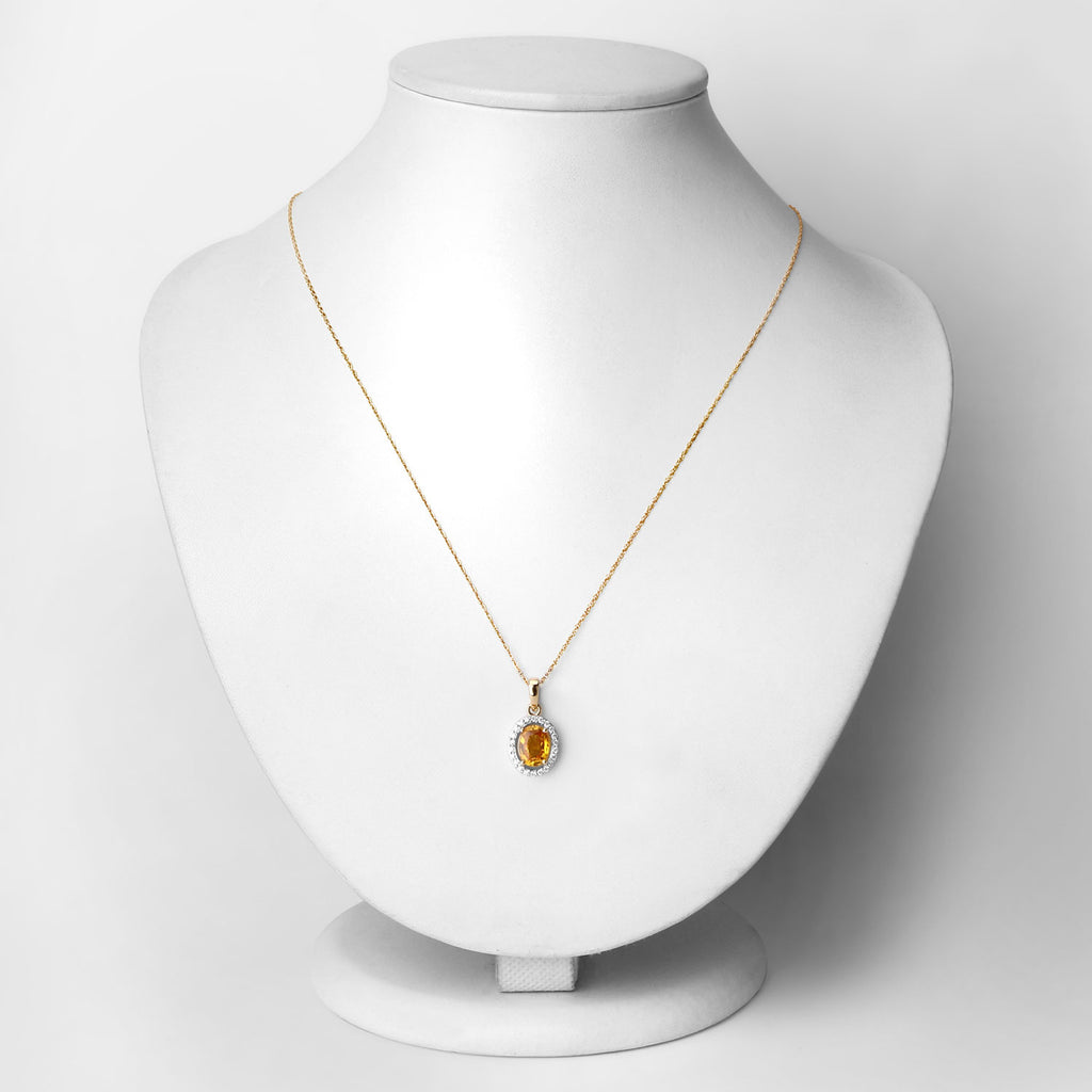 Natural Yellow Sapphire Pendant With Diamonds 1.74 Carats 14K Yellow Gold