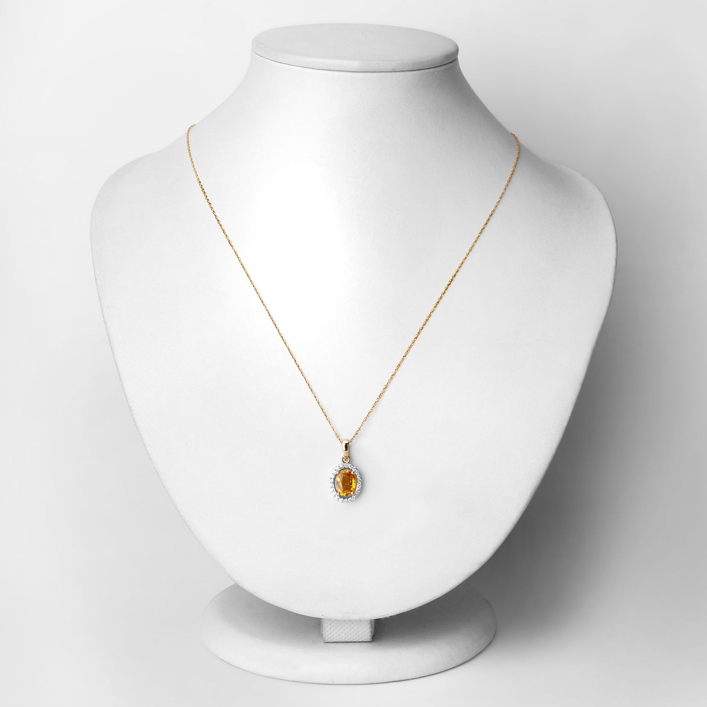 Natural Yellow Sapphire Pendant With Diamonds 1.74 Carats 14K Yellow Gold