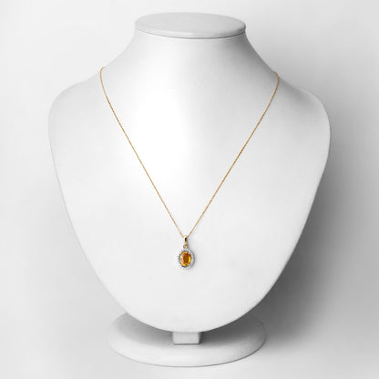 Natural Yellow Sapphire Pendant With Diamonds 1.74 Carats 14K Yellow Gold