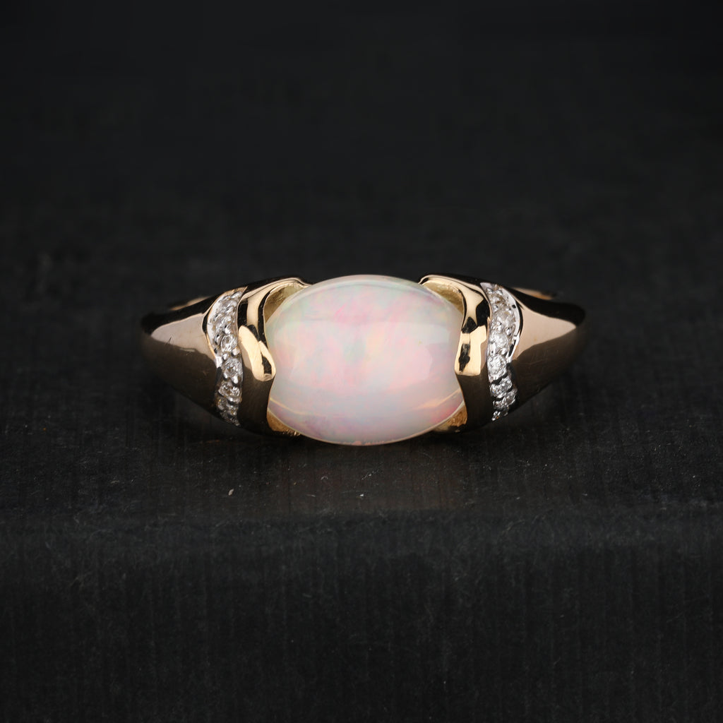 Natural Ethiopian Opal Ring With Diamonds 2.51 Carats 9K Yellow Gold