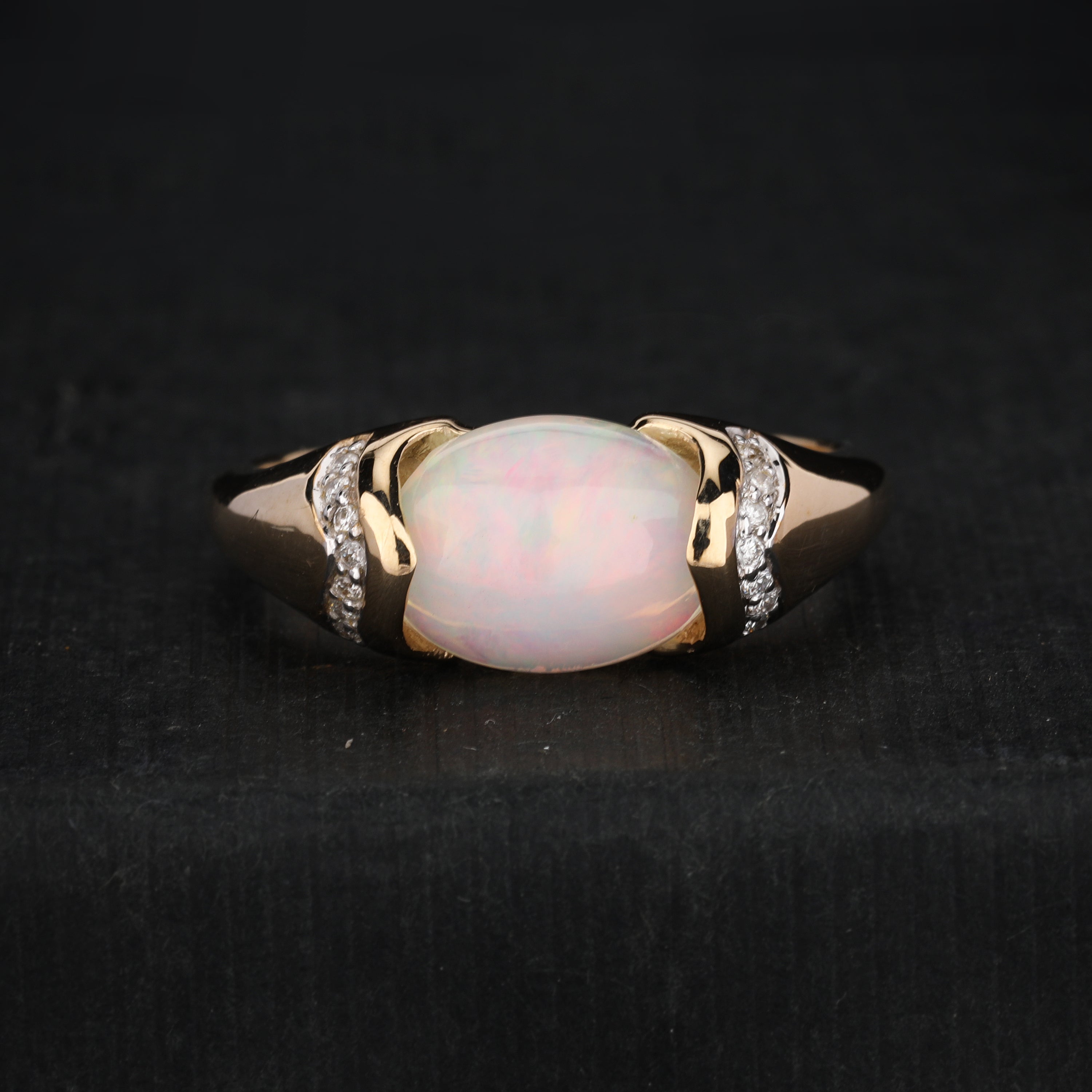 Natural Ethiopian Opal Ring With Diamonds 2.51 Carats 9K Yellow Gold