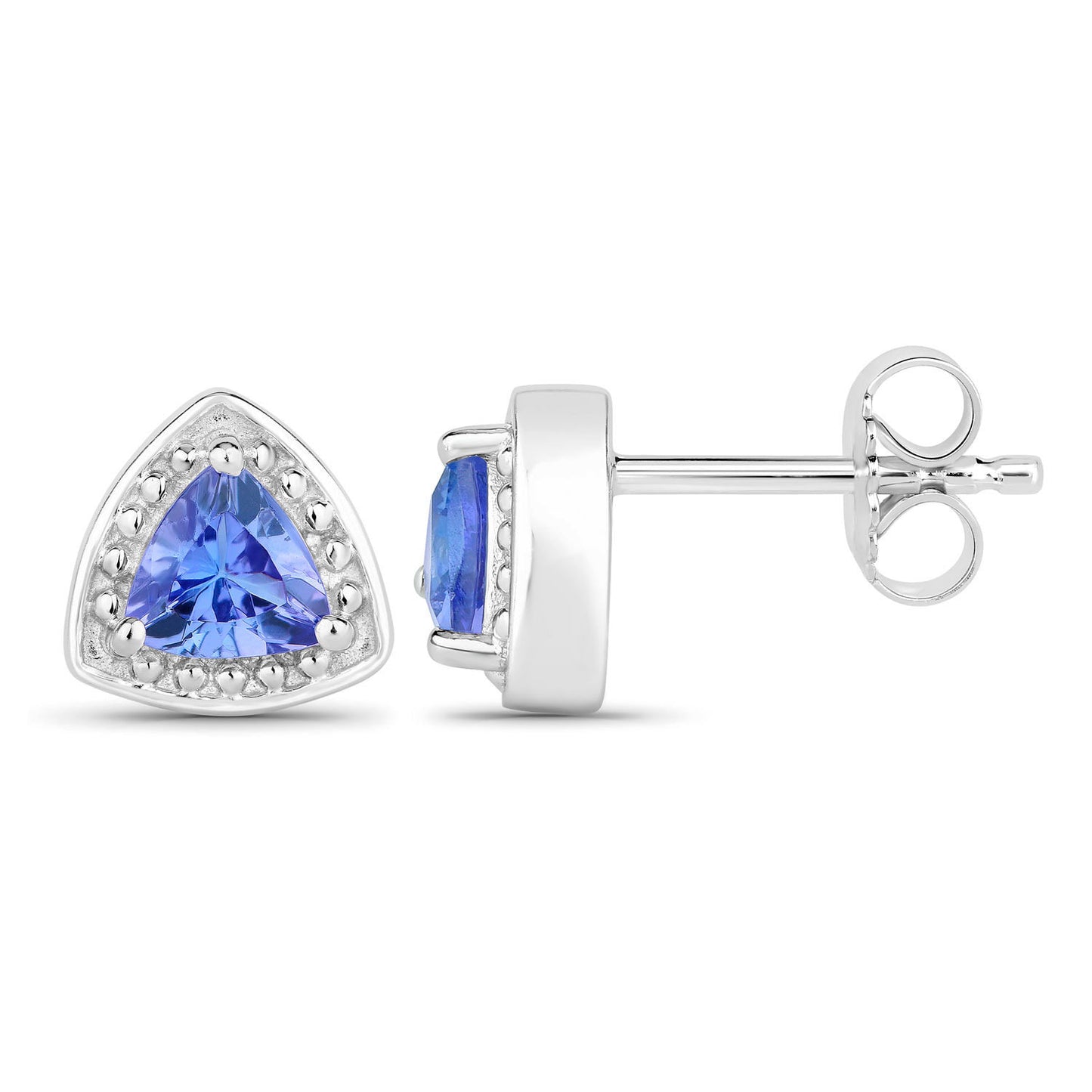 Natural Tanzanite Stud Earrings 0.92 Carats Sterling Silver