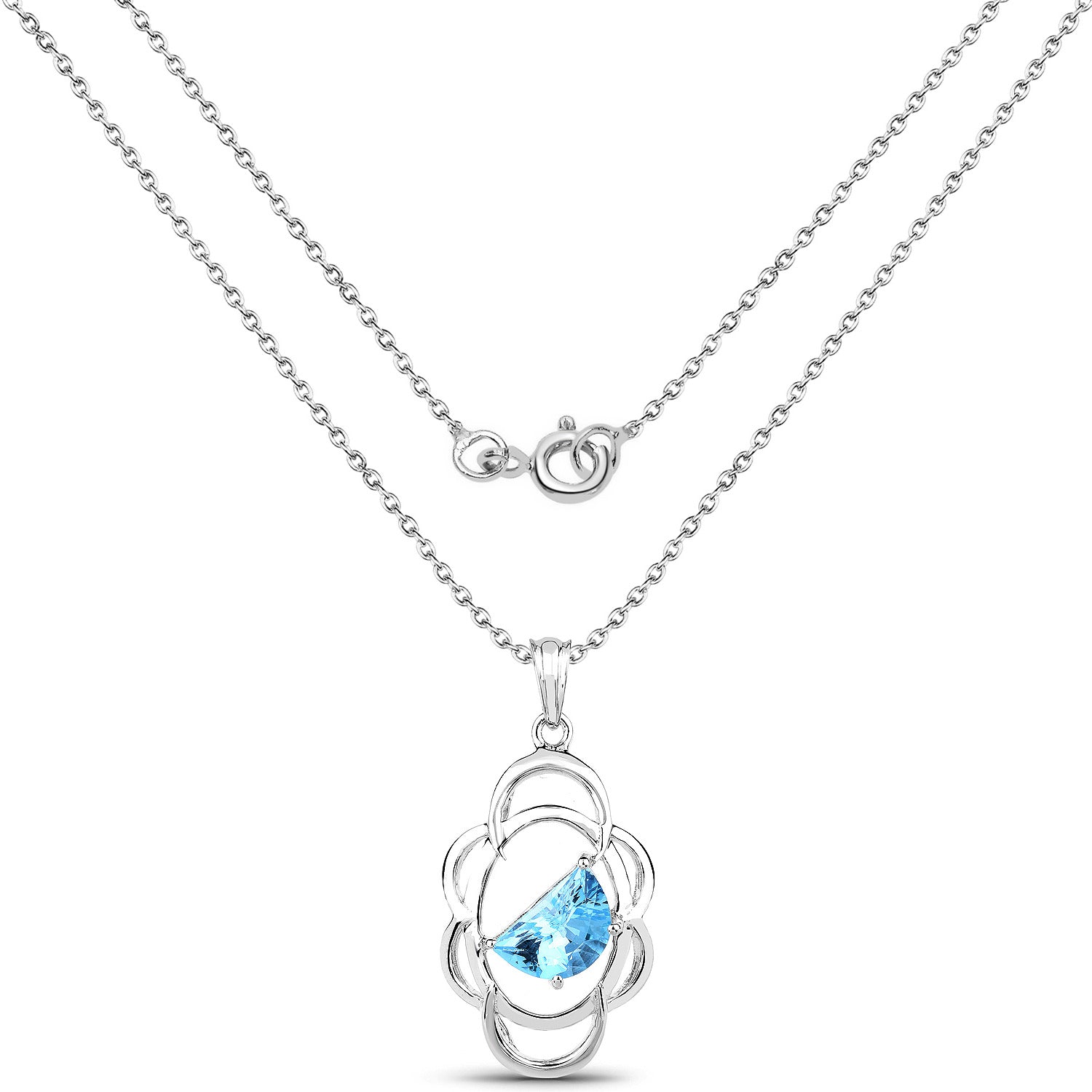 Swiss Blue Topaz Pendant 4.58 Carats Sterling Silver