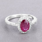 Ruby Ring With Diamonds 1.7 Carats 14K White Gold
