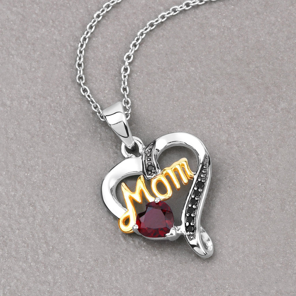 Garnet Mom Pendant With Black Spinel 0.52 Carats Gold Plated Silver