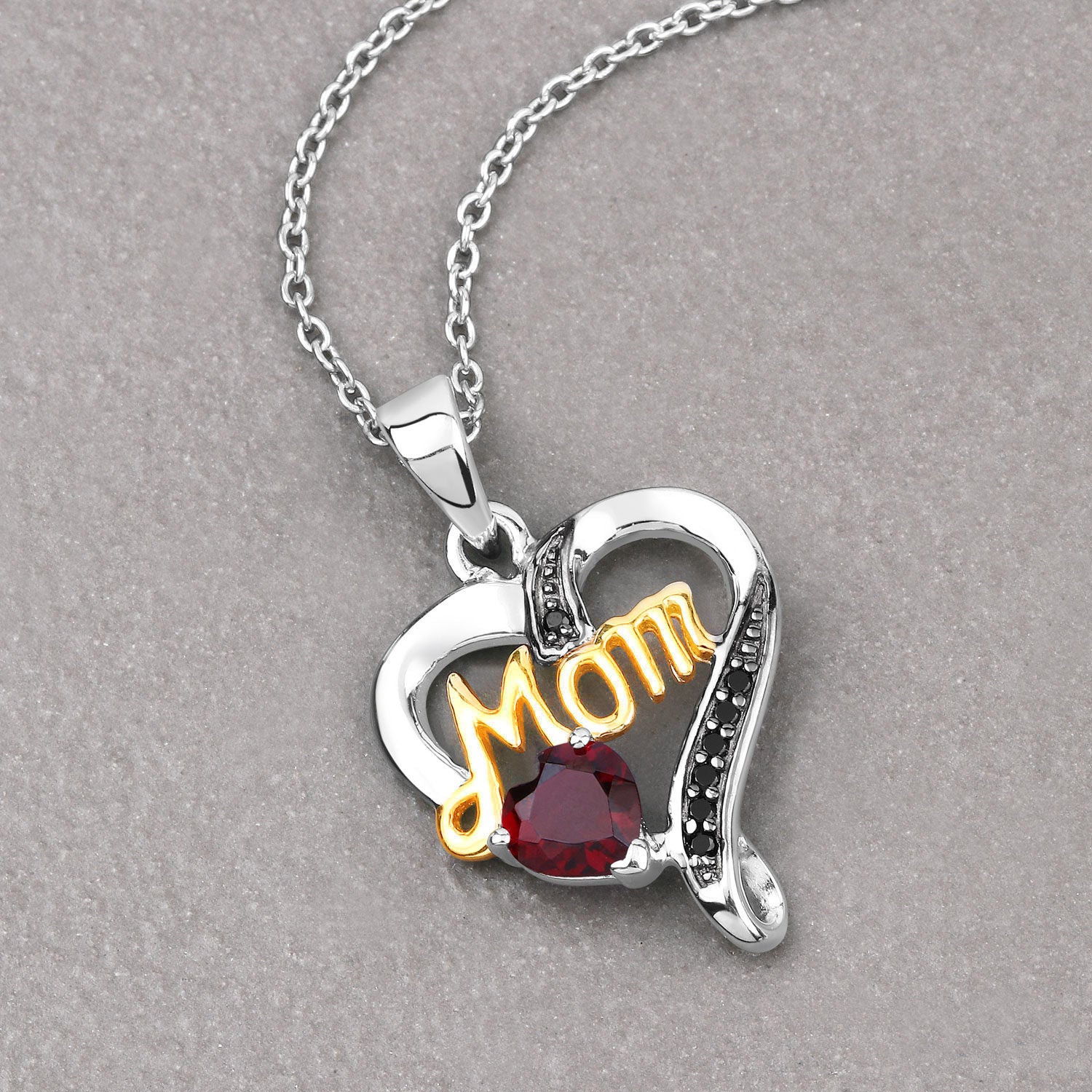 Garnet Mom Pendant With Black Spinel 0.52 Carats Gold Plated Silver