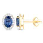 Natural Blue Sapphire Earrings With Diamonds 2.12 Carats 14K Yellow Gold