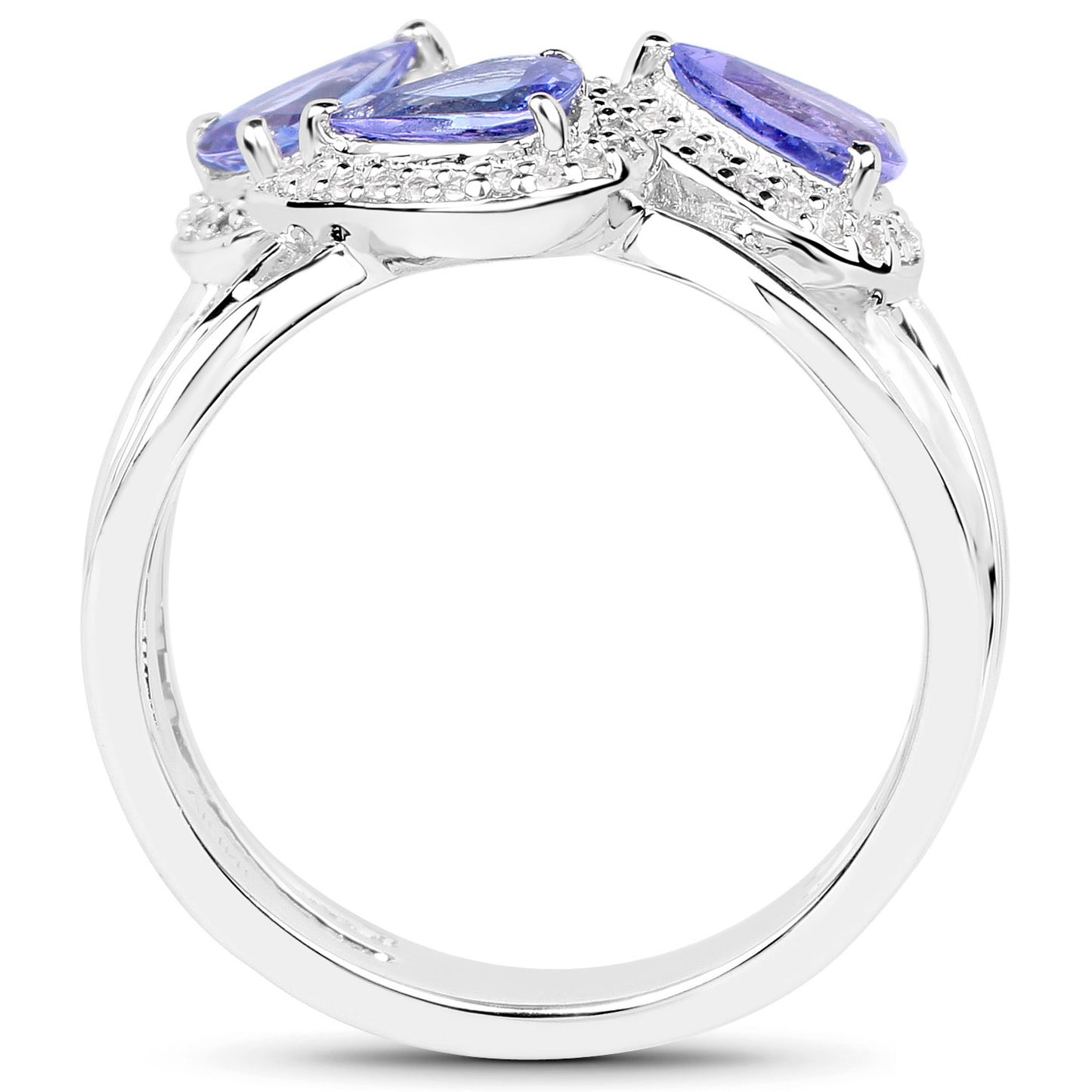 Tanzanite Cocktail Ring White Zircon 1.51 Carats Sterling Silver