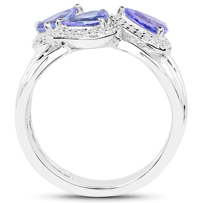 Tanzanite Cocktail Ring White Zircon 1.51 Carats Sterling Silver