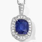 Blue Sapphire Pendant With Diamonds 2.5 Carats 18K White Gold