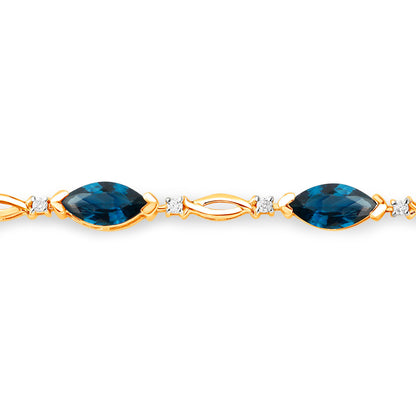 Natural Blue Sapphire Bracelet With Diamonds 5.54 Carats 14K Yellow Gold