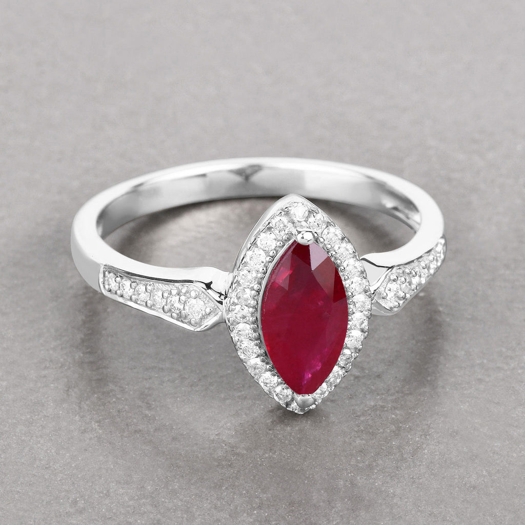 Ruby Ring With Diamonds 0.94 Carats 14K White Gold