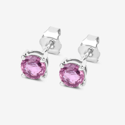 Pink Sapphire Stud Earrings 1.29 Carats 10K White Gold
