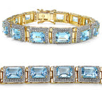 Blue Topaz Tennis Bracelet 20.7 Carats Gold Plated Silver