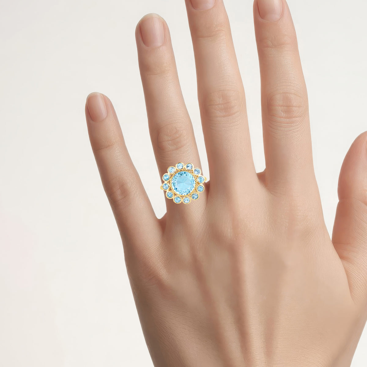 Blue Topaz Ring 6.56 Carats Gold Plated Silver