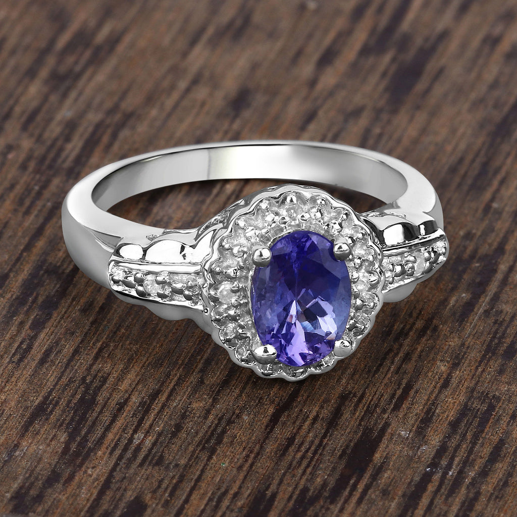 Tanzanite Ring With Diamonds 0.76 Carats Sterling Silver