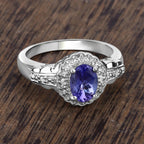Tanzanite Ring With Diamonds 0.76 Carats Sterling Silver