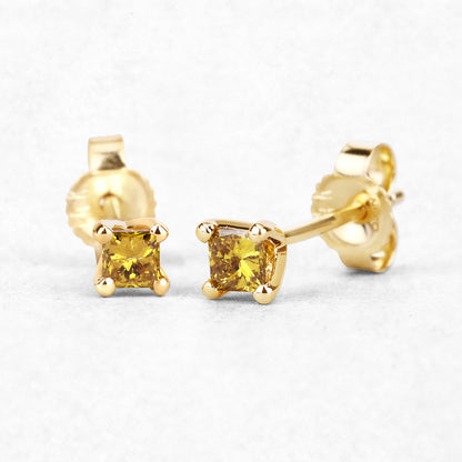 Yellow Diamond Stud Earrings 0.24 Carats 14K Yellow Gold