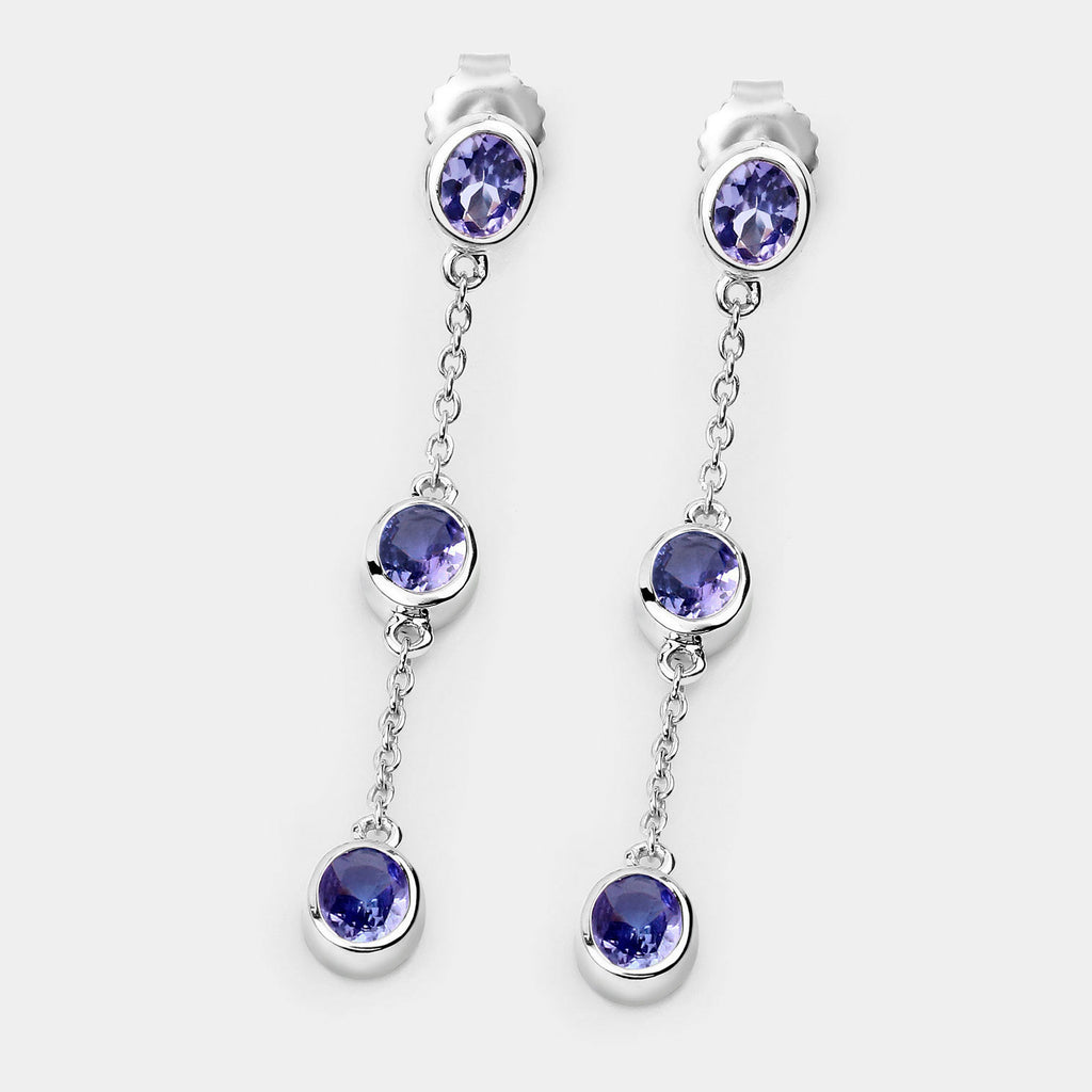 Natural Tanzanite Earrings 1.96 Carats Sterling Silver