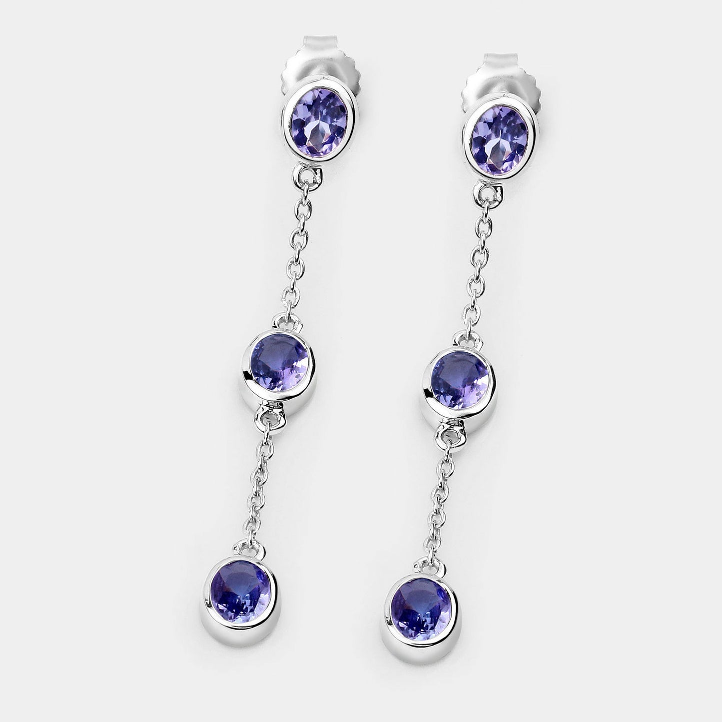 Natural Tanzanite Earrings 1.96 Carats Sterling Silver