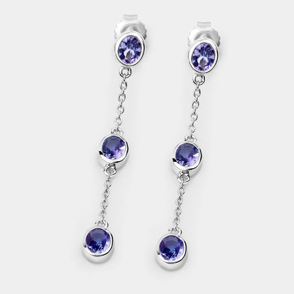 Natural Tanzanite Earrings 1.96 Carats Sterling Silver