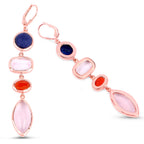Aventurine Dangle Earrings Carnelian Rose Quartz 33 Carats Gold Plated Silver