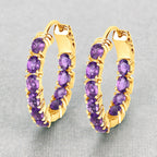 Amethyst Hoop Earrings 3.18 Carats Gold Plated Silver