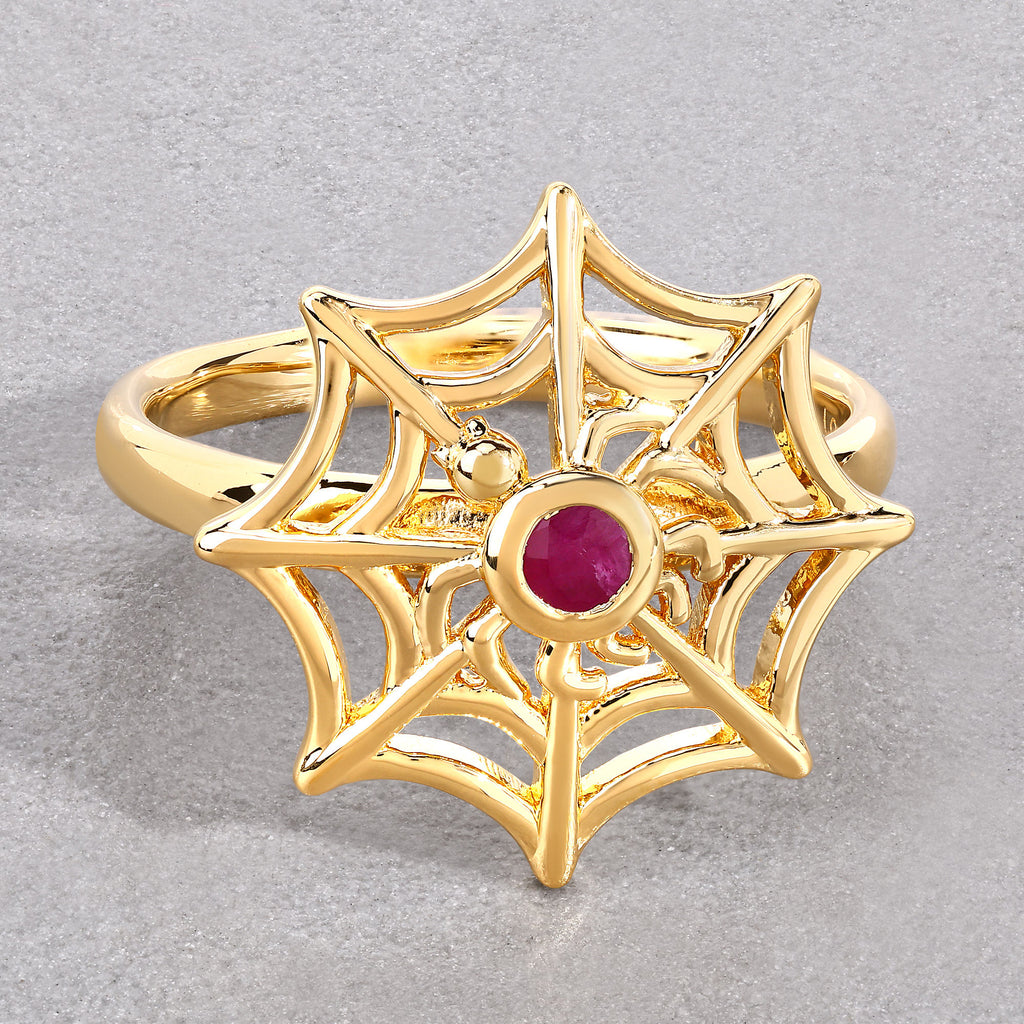 Ruby Spider Web Ring 0.12 Carats Gold Plated Silver