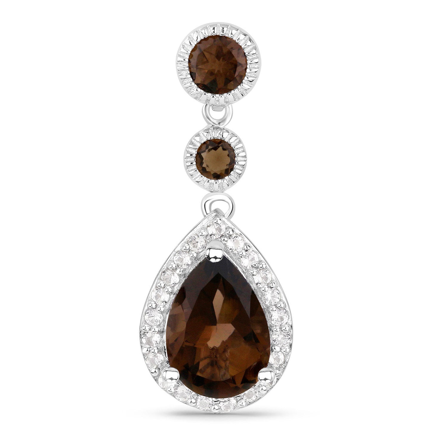 Smoky Quartz Dangle Earrings White Topaz 7.39 Carats Sterling Silver