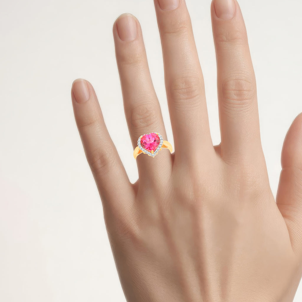 Pink Topaz Ring With White Topaz 5 Carats Gold Plated Silver