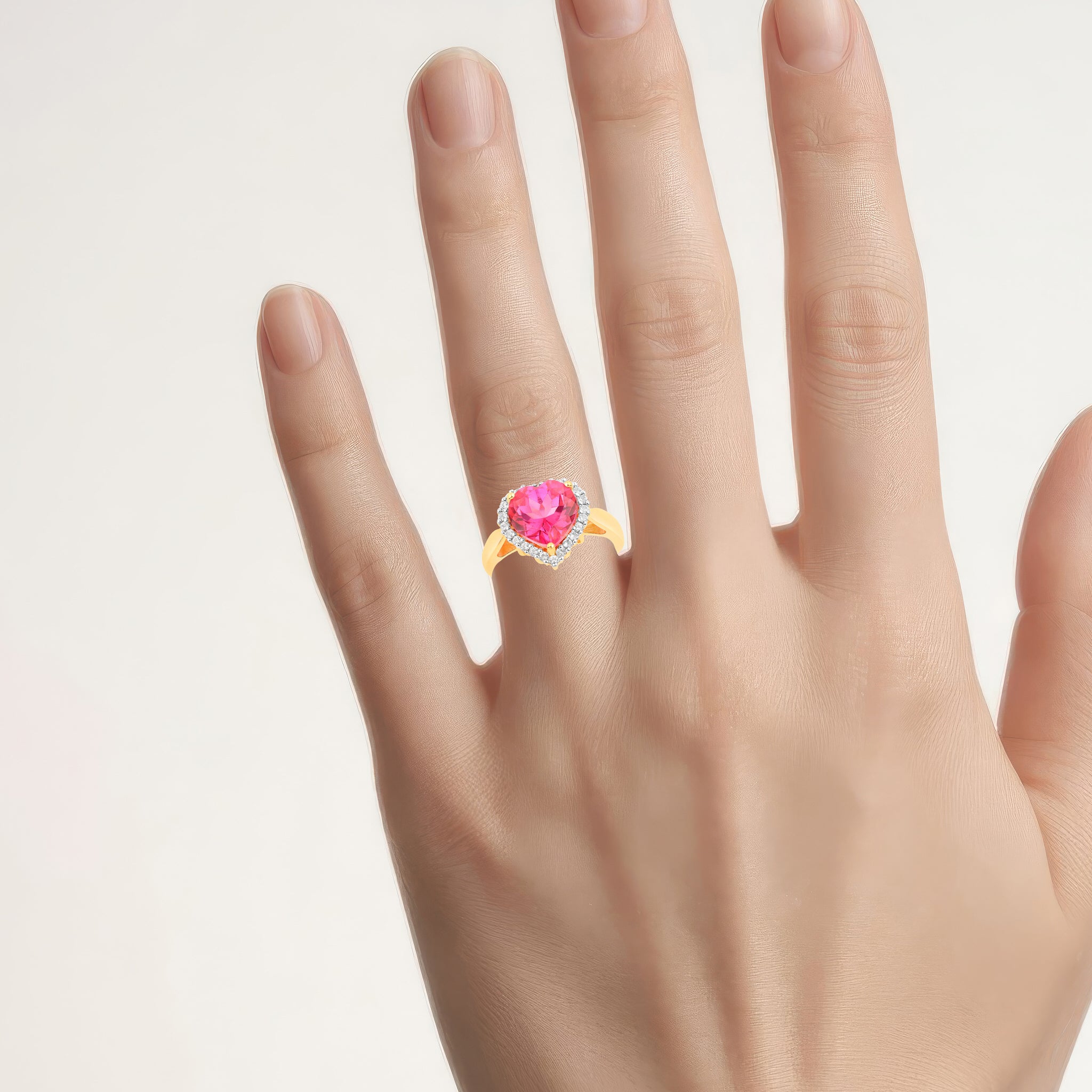 Pink Topaz Ring With White Topaz 5 Carats Gold Plated Silver