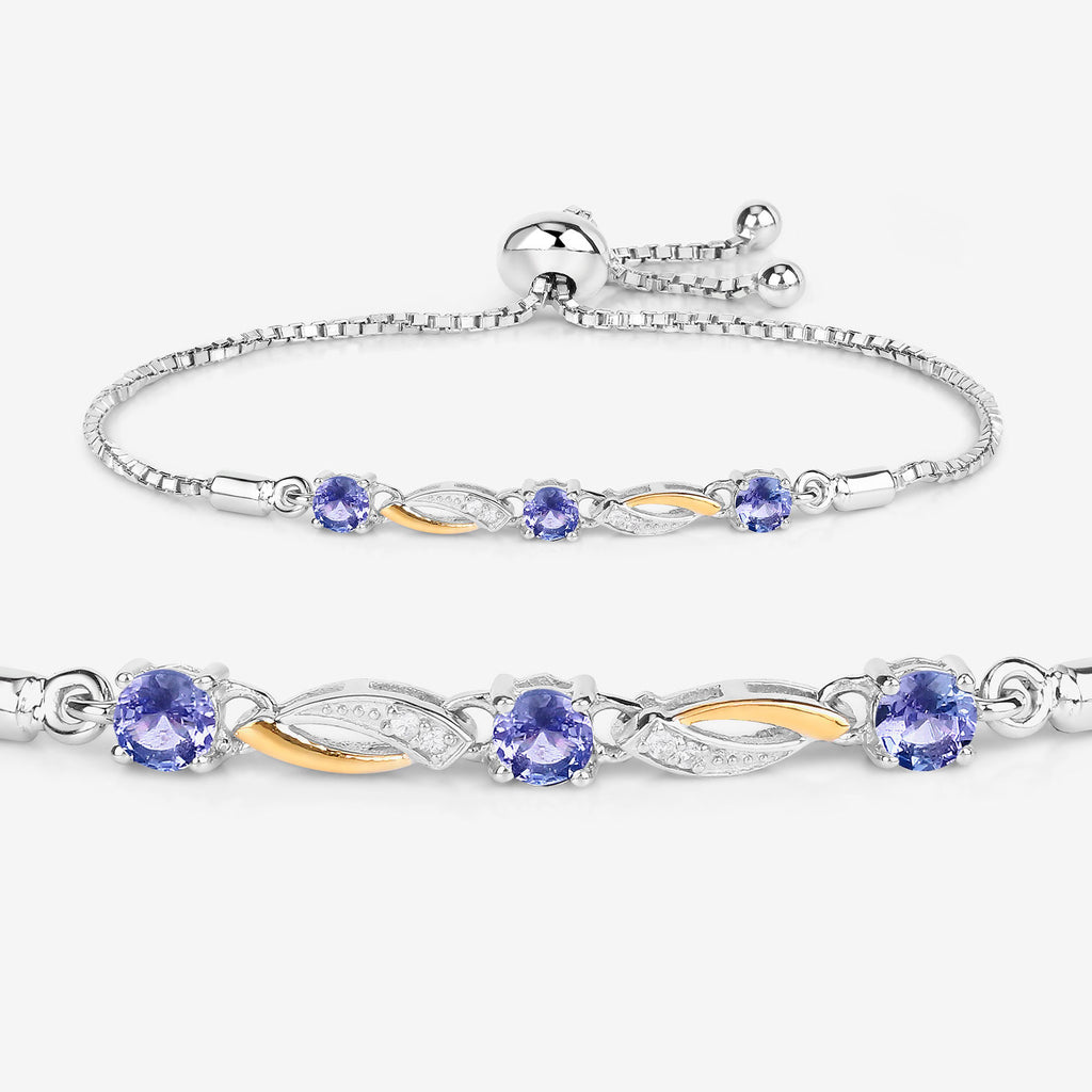 Tanzanite Bracelet With White Sapphire 0.74 Carats Gold Plated Sterling Silver