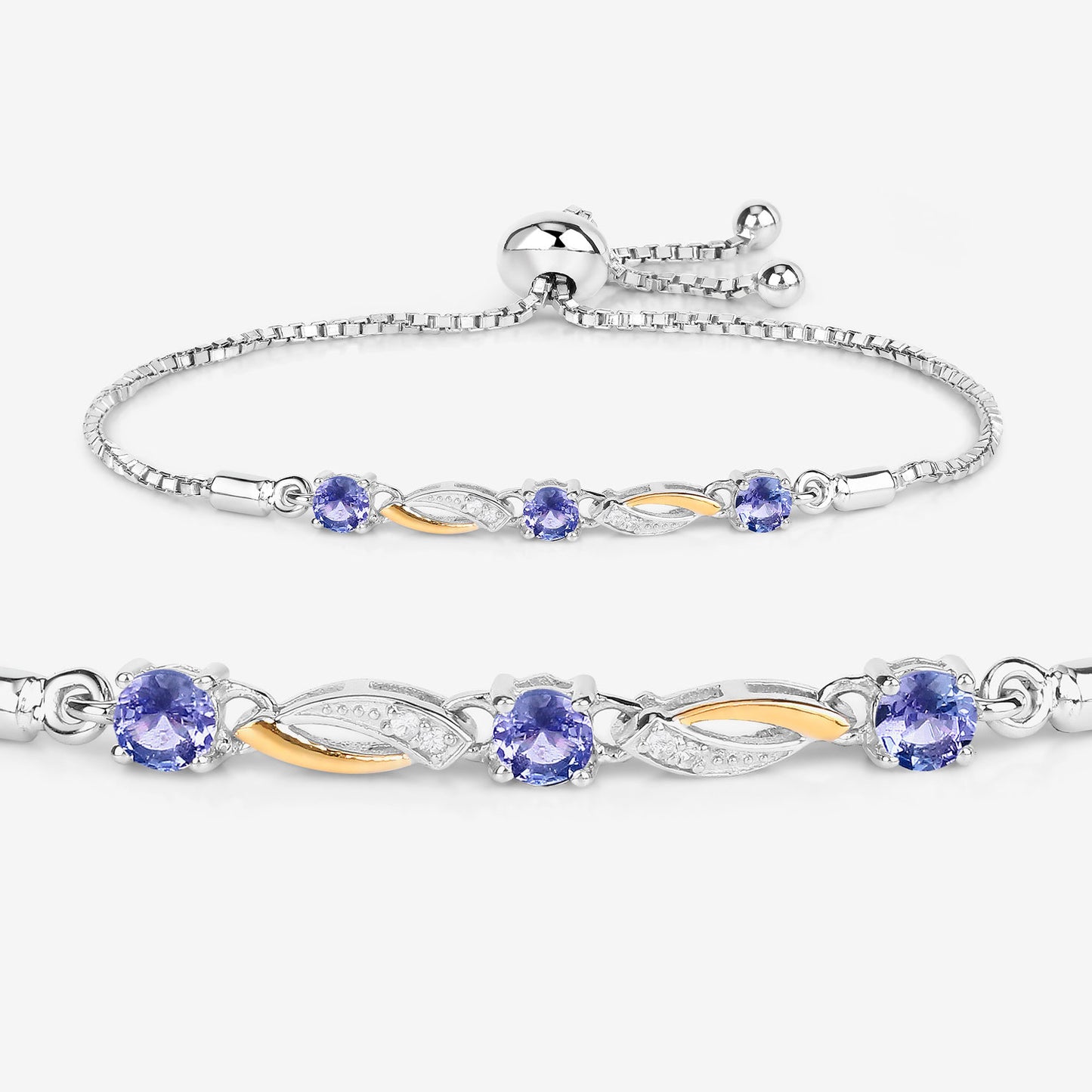 Tanzanite Bracelet With White Sapphire 0.74 Carats Gold Plated Sterling Silver