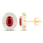 Ruby Earrings Halo Diamonds 2.1 Carats 14K Yellow Gold